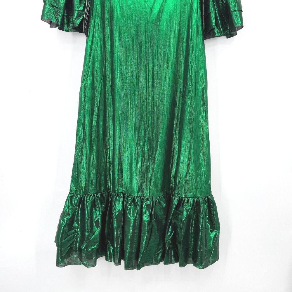 Pomander Place Lillith Dress Emerald Green Medium Metallic Ruffle Midi Dress NWT - Picture 5 of 9
